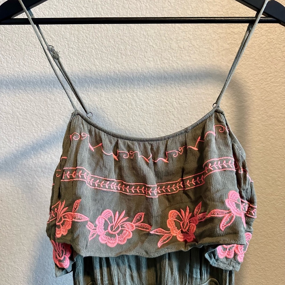 Miami Olive Green Camisole with Pink Embroidery